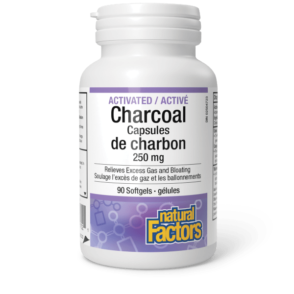 NATURAL FACTORS Activated Charcoal Capsules (250 mg - 90 sgels)