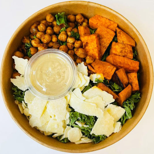 Meal - Kale Salad with Sweet Potato and Roasted Chickpeas
